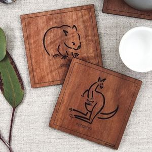 Australian Animal Square Coasters~Tasmanian Oak